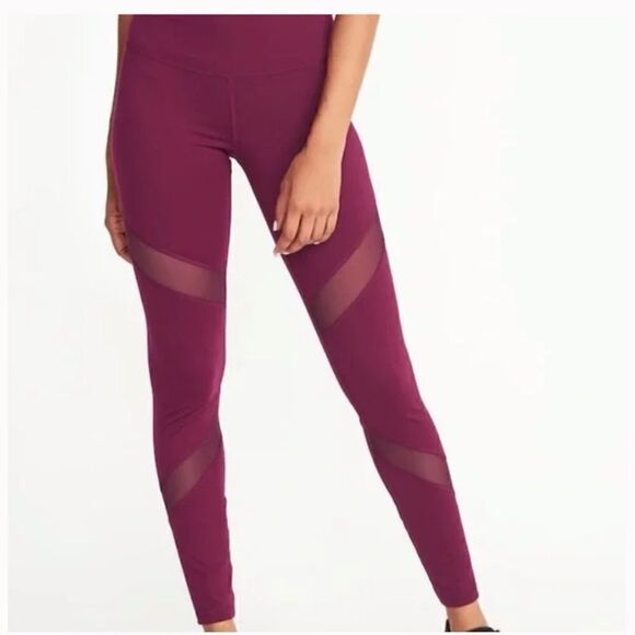 Old Navy Mesh Panel Active Leggings Plum, Sz M - Picture 2 of 7